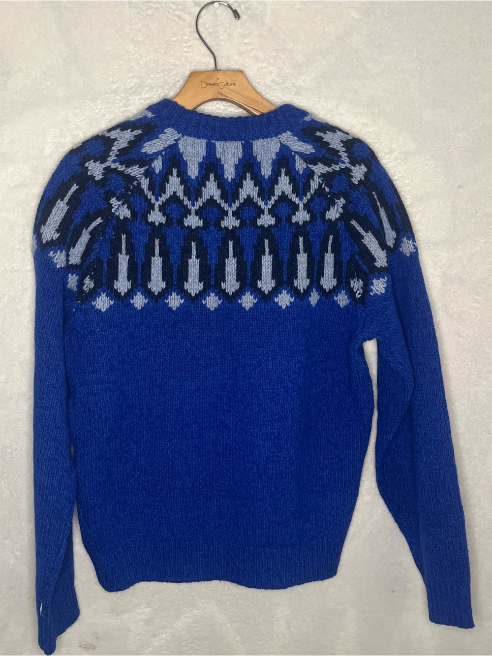 L.L. Bean Men’s Size Medium Bright Blue Crewneck Fair Isle Yoke Sweater - Picture 3 of 3